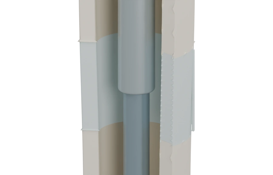 Enlarged view of pale blue tissue bridging the gap, conceptually representing gradual mineralization rather than measured bone strength.