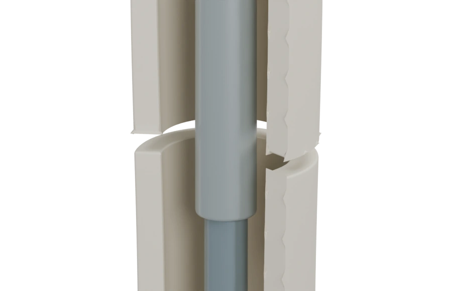 Enlarged view of the narrow surgical division between the existing bone segments, supported by the internal nail.